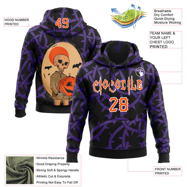 Custom Black Orange Purple-White 3D Halloween Skull Pumpkin Party Costume Ideas Sports Pullover Sweatshirt Hoodie
