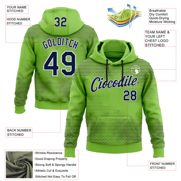 Custom Stitched Neon Green Navy-White 3D Pattern Design Sportswear Pullover Sweatshirt Hoodie
