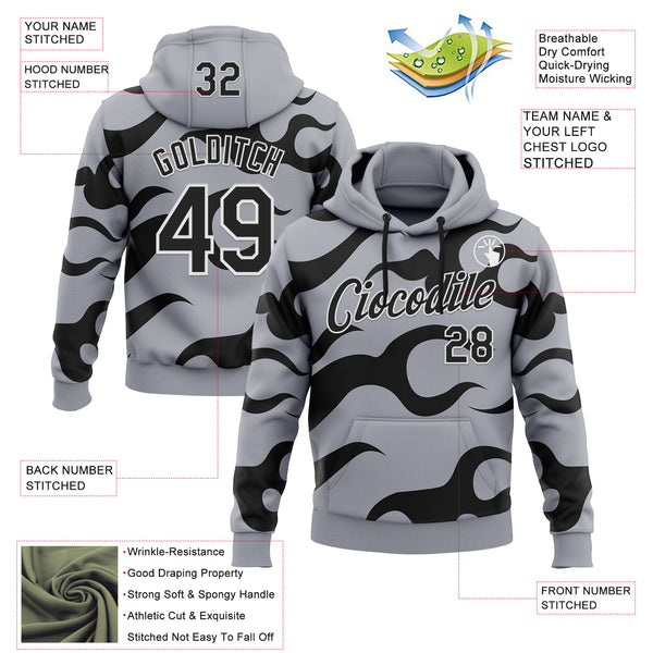 Custom Stitched Gray Black-White 3D Pattern Design Sports Wear Pullover Sweatshirt Hoodie