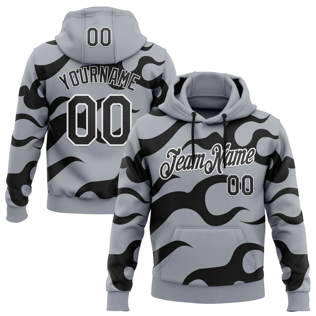 Custom Stitched Gray Black-White 3D Pattern Design Sports Wear Pullover Sweatshirt Hoodie