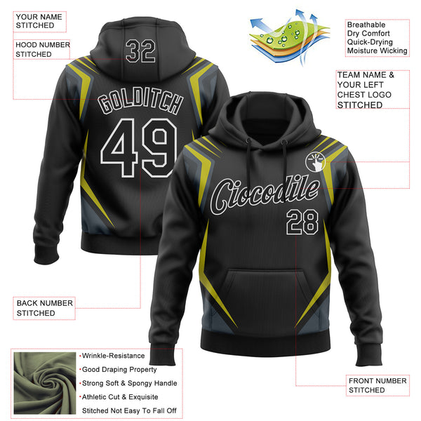 Custom Stitched Black Yellow-White 3D Pattern Design Sports Wear Pullover Sweatshirt Hoodie