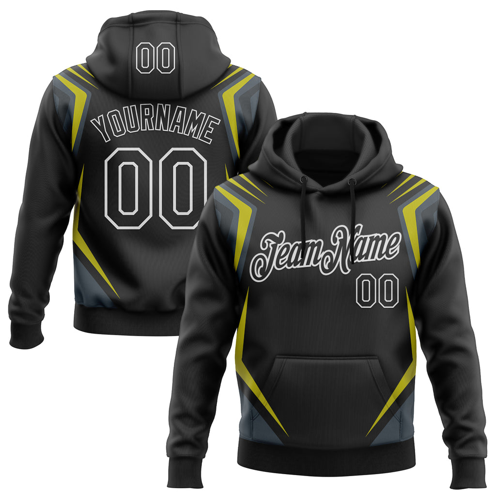 Custom Stitched Black Yellow-White 3D Pattern Design Sports Wear Pullover Sweatshirt Hoodie