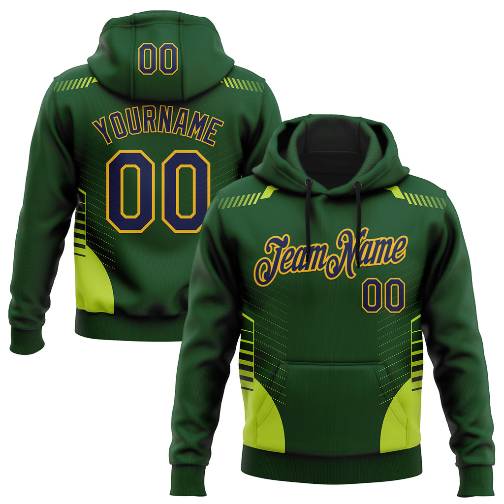 Custom Stitched Green Navy-Gold 3D Pattern Design Sports Wear Pullover Sweatshirt Hoodie