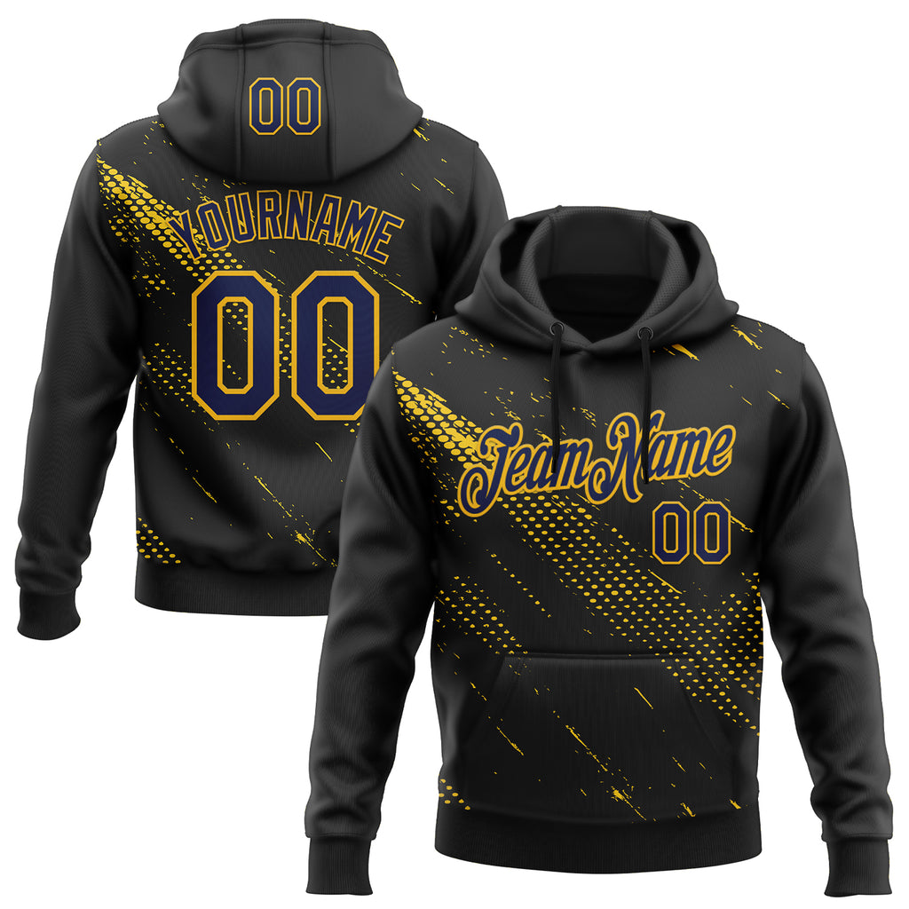 Custom Stitched Black Navy-Gold 3D Pattern Design Sports Wear Pullover Sweatshirt Hoodie