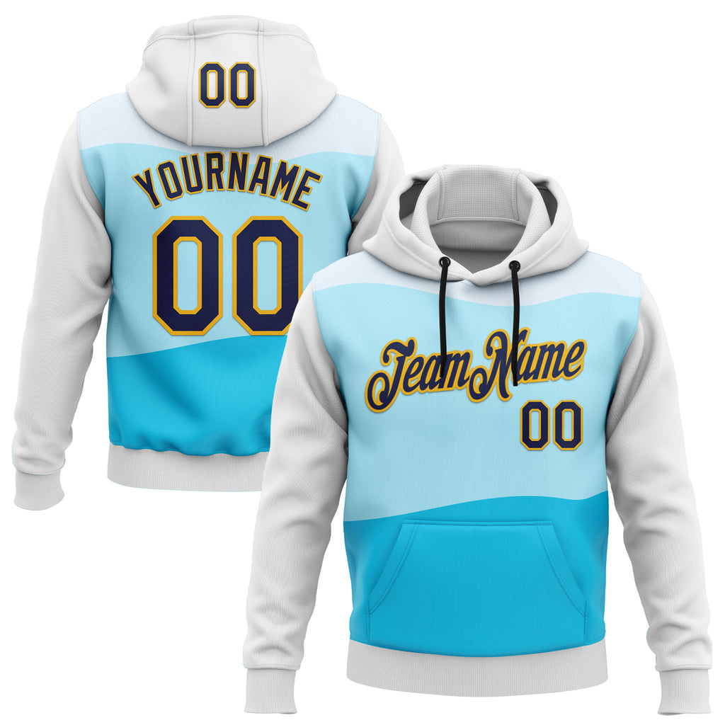 Custom Stitched Black Navy Blue-Gold 3D Pattern Design Sports Wear Pullover Sweatshirt Hoodie