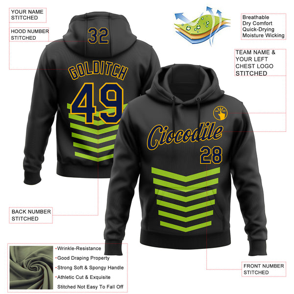 Custom Stitched Black Green-Gold 3D Pattern Design Sports Wear Pullover Sweatshirt Hoodie