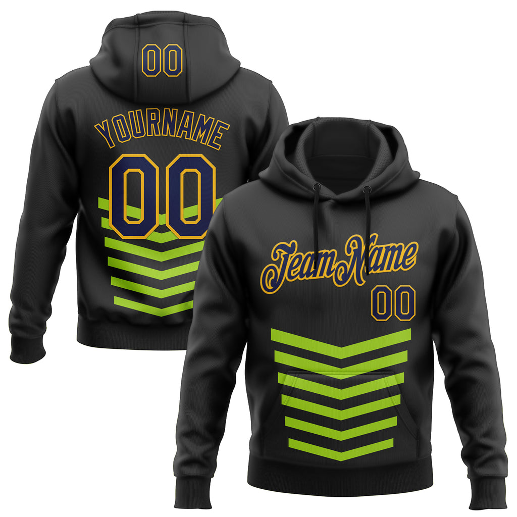 Custom Stitched Black Green-Gold 3D Pattern Design Sports Wear Pullover Sweatshirt Hoodie