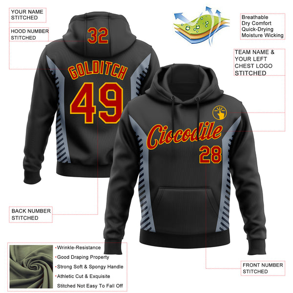Custom Stitched Black Red Gray-Gold 3D Pattern Design Sports Wear Pullover Sweatshirt Hoodie