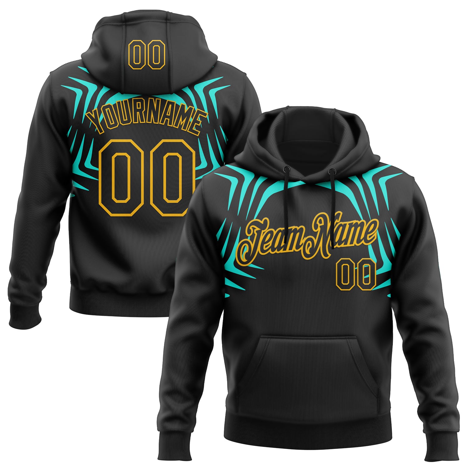 Custom Stitched Black Green-Gold 3D Pattern Design Sports Wear Pullover Sweatshirt Hoodie