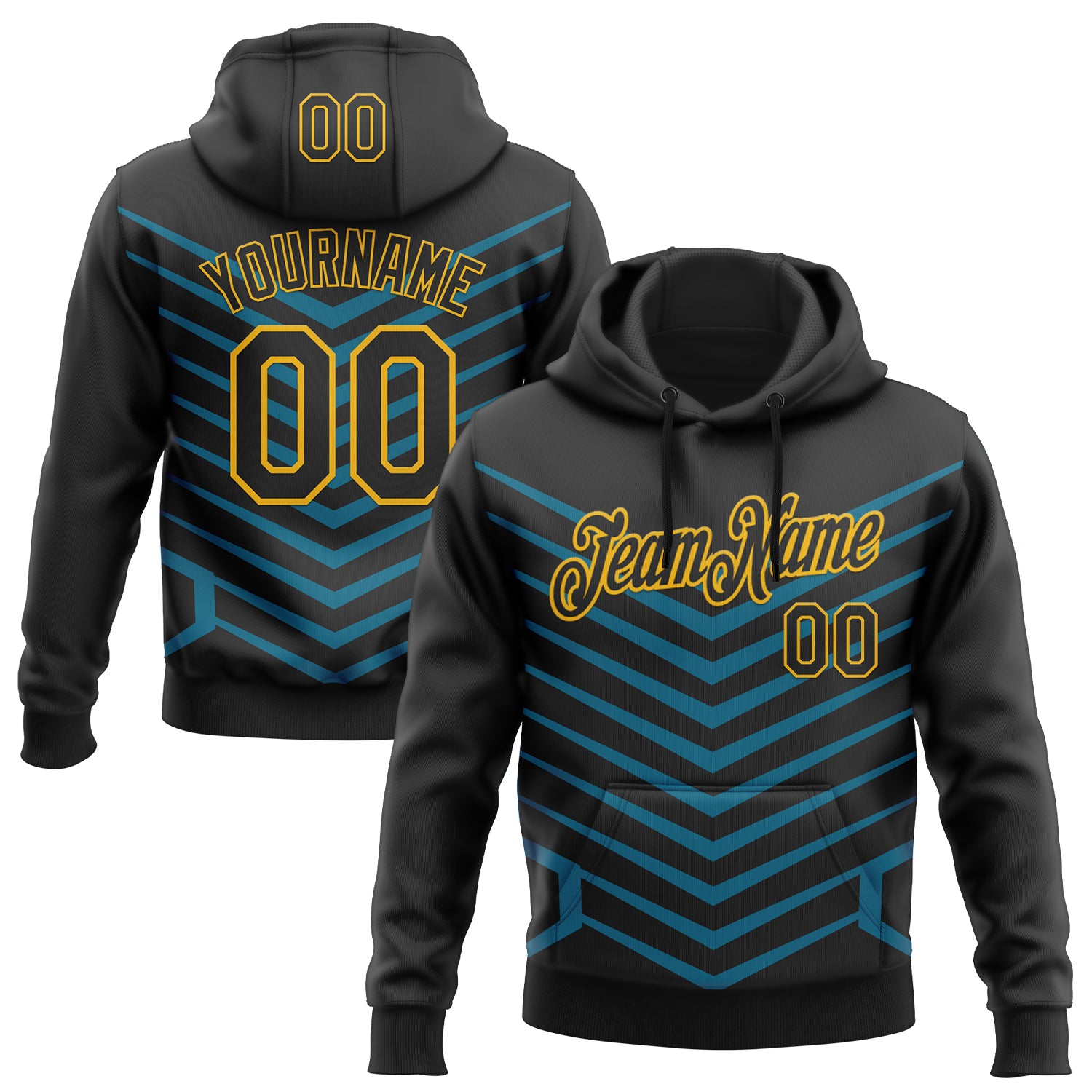 Custom Stitched Black Blue-Gold 3D Pattern Design Sports Wear Pullover Sweatshirt Hoodie