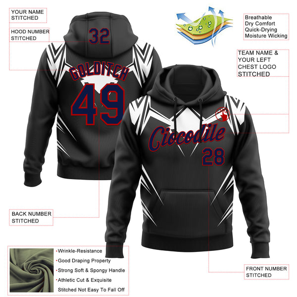 Custom Stitched Black Navy White-Red 3D Pattern Design Sports Wear Pullover Sweatshirt Hoodie