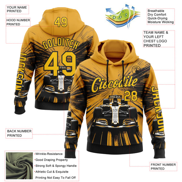 Custom Yellow Black-White 3D Pattern Design Formula Auto Car Racing Motorsport Sports Pullover Sweatshirt Hoodie