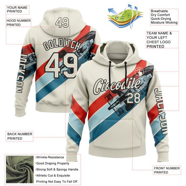 Custom Cream Red Blue-Black 3D Pattern Design Formula Auto Car Racing Motorsport Sports Pullover Sweatshirt Hoodie