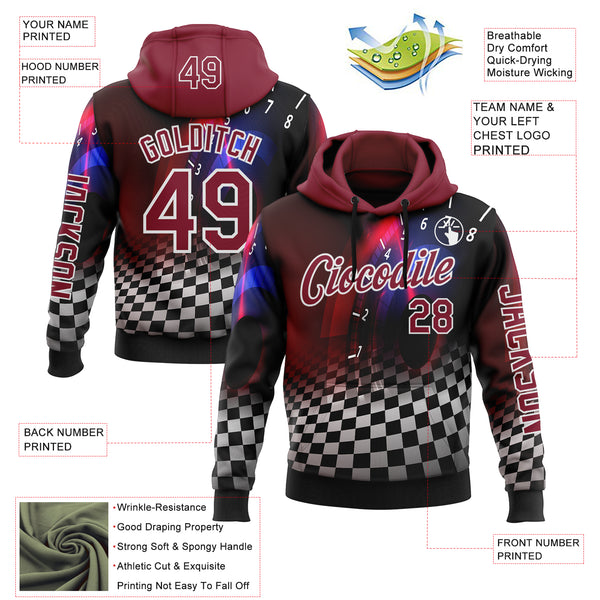 Custom Black Crimson-White 3D Pattern Design Formula Auto Car Racing Motorsport Sports Pullover Sweatshirt Hoodie