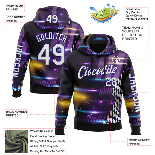 Custom Purple White Dark Purple-Black 3D Pattern Design Formula Auto Car Racing Motorsport Sports Pullover Sweatshirt Hoodie