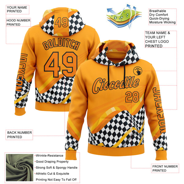 Custom Orange Bay Orange Black-White 3D Pattern Design Formula Auto Car Racing Motorsport Sports Pullover Sweatshirt Hoodie