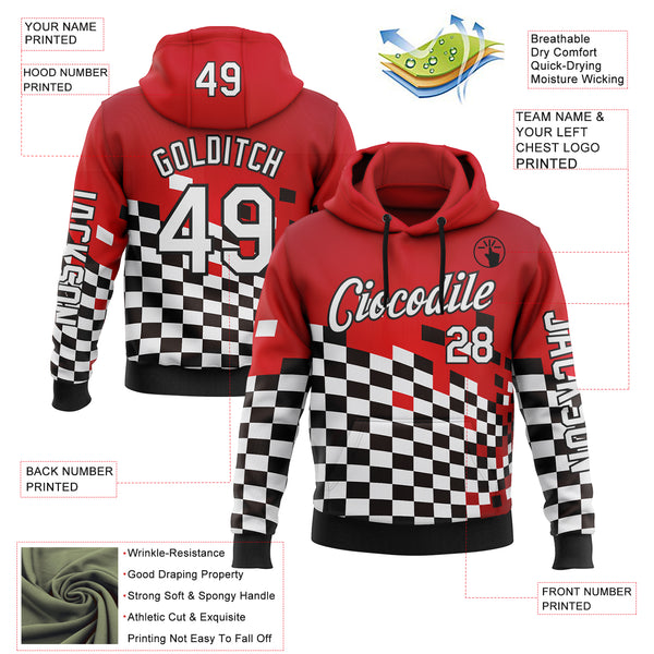 Custom Red White-Black 3D Pattern Design Formula Auto Car Racing Motorsport Sports Pullover Sweatshirt Hoodie