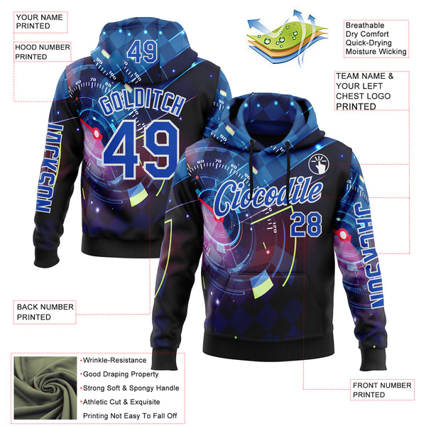 Custom Black Thunder Blue-White 3D Pattern Design Formula Auto Car Racing Motorsport Sports Pullover Sweatshirt Hoodie
