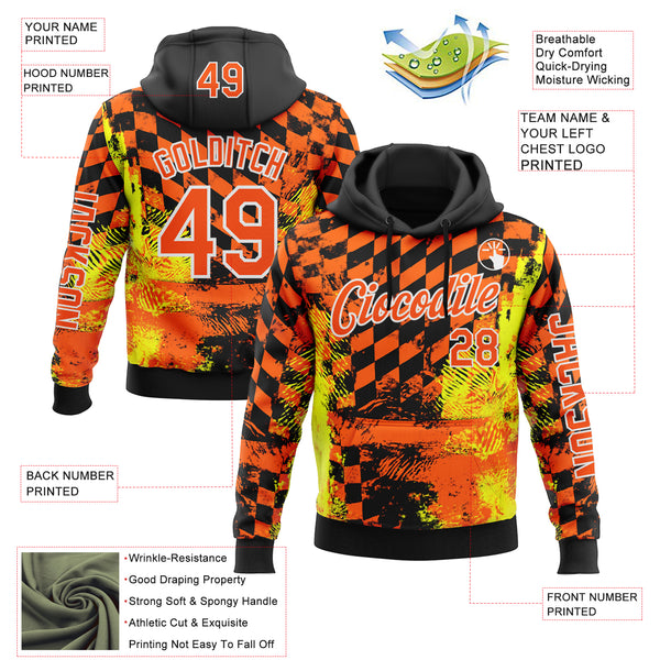 Custom Orange Yellow Black-White 3D Pattern Design Formula Auto Car Racing Motorsport Sports Pullover Sweatshirt Hoodie