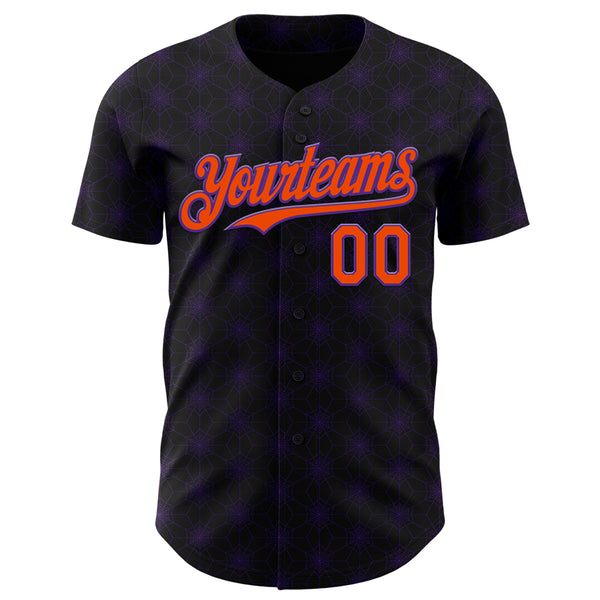 Custom Black Orange-Purple 3D Halloween Spider Net Party Costume Ideas Authentic Baseball Jersey