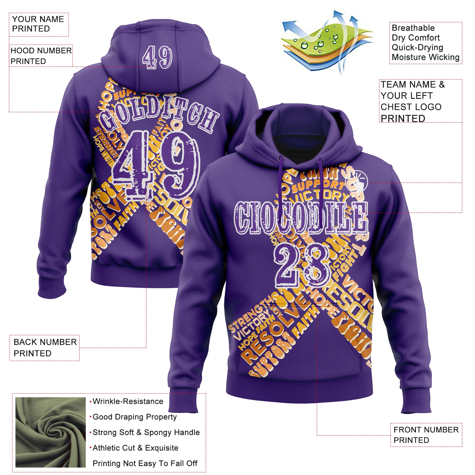 Custom Purple White 3D Appendix Cancer World Cancer Day Ribbon Support Sports Pullover Sweatshirt Hoodie