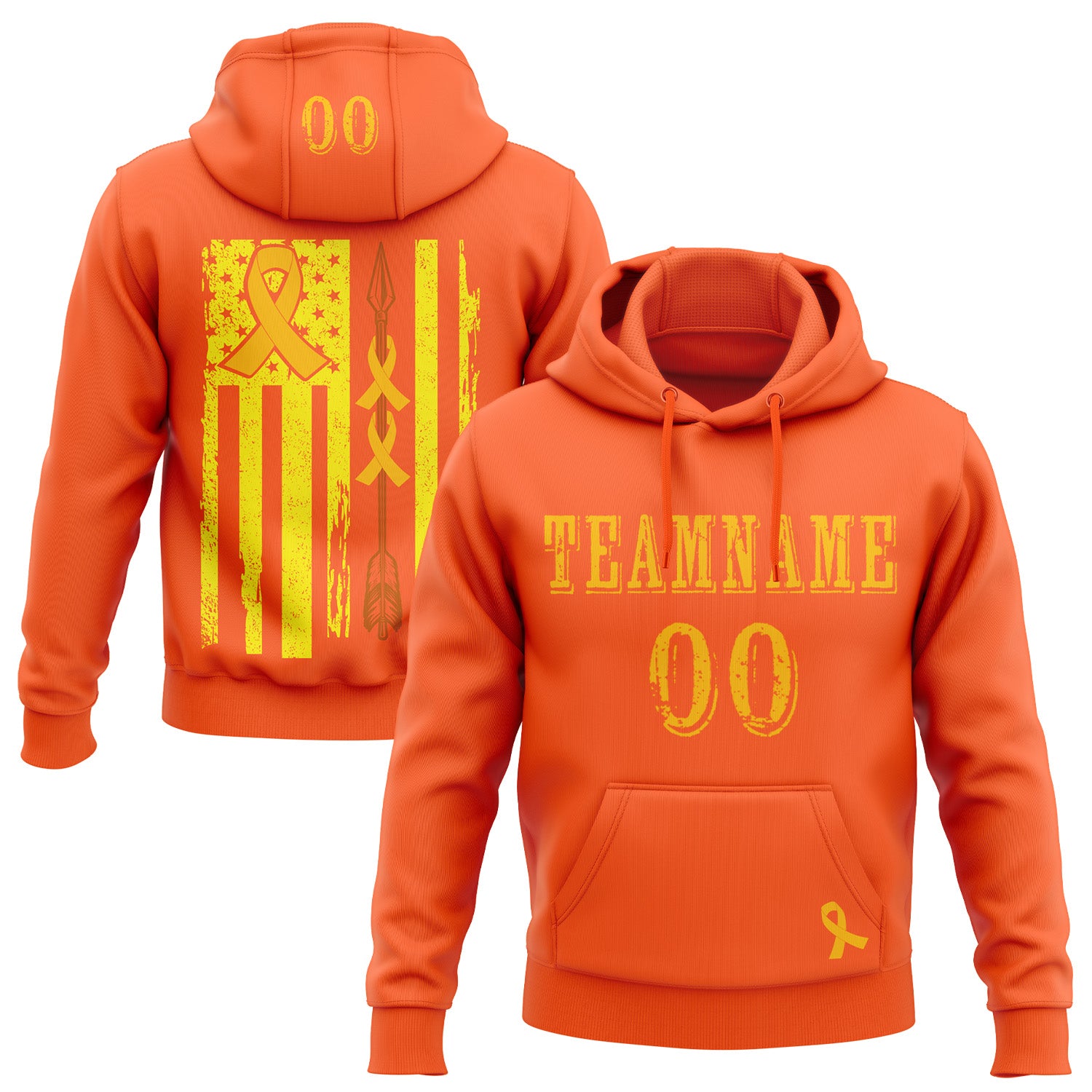 Custom Orange Gold 3D Bone Cancer World Cancer Day Ribbon Support Sports Pullover Sweatshirt Hoodie