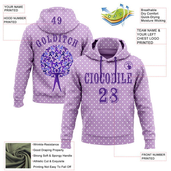 Custom Light Purple Purple 3D Gynecological Cancer World Cancer Day Ribbon Support Sports Pullover Sweatshirt Hoodie