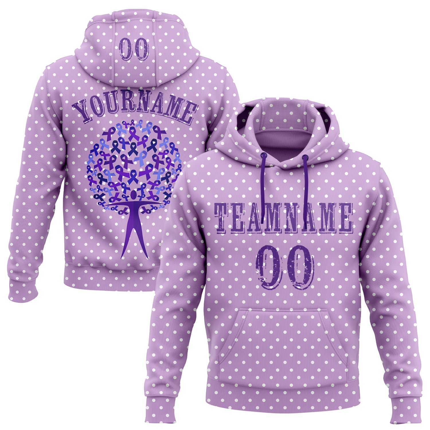 Custom Light Purple Purple 3D Gynecological Cancer World Cancer Day Ribbon Support Sports Pullover Sweatshirt Hoodie