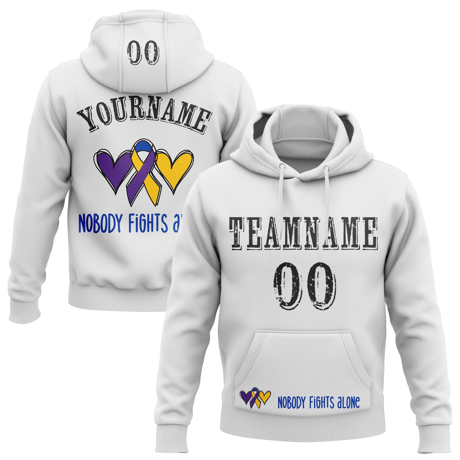 Custom White Black 3D Bladder Cancer World Cancer Day Ribbon Support Sports Pullover Sweatshirt Hoodie