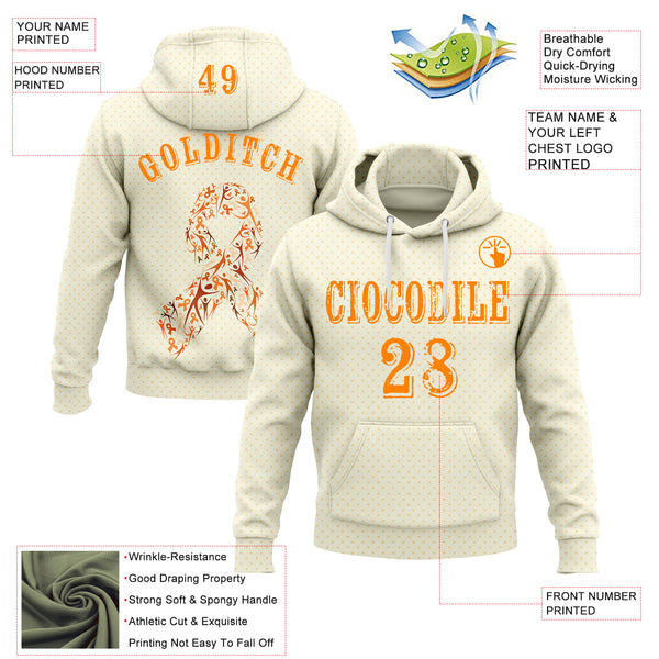 Custom Cream Bay Orange 3D Kidney Cancer World Cancer Day Ribbon Support Sports Pullover Sweatshirt Hoodie