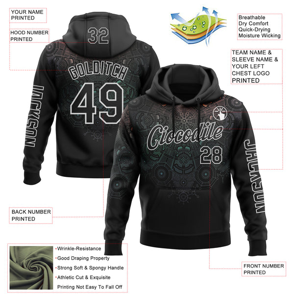 Custom Black White 3D Pattern Design Ethnic Tribal Sportswear Pullover Sweatshirt Hoodie