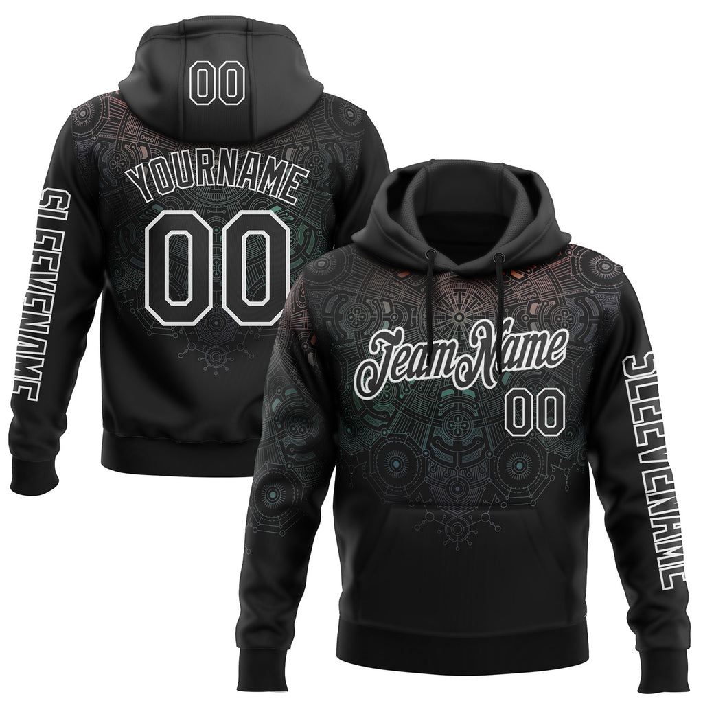 Custom Black White 3D Pattern Design Ethnic Tribal Sportswear Pullover Sweatshirt Hoodie