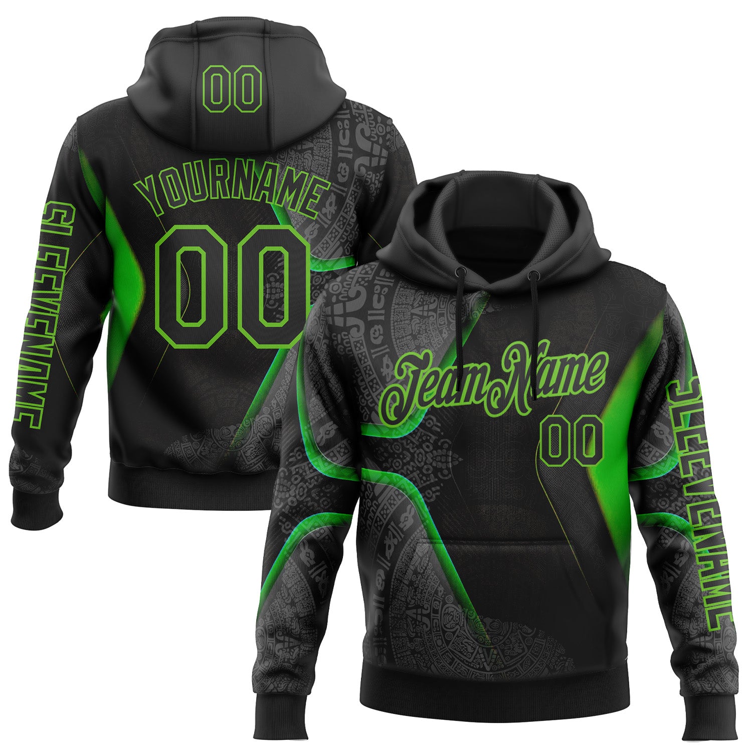 Custom Black Aurora Green 3D Pattern Design Ethnic Tribal Sportswear Pullover Sweatshirt Hoodie