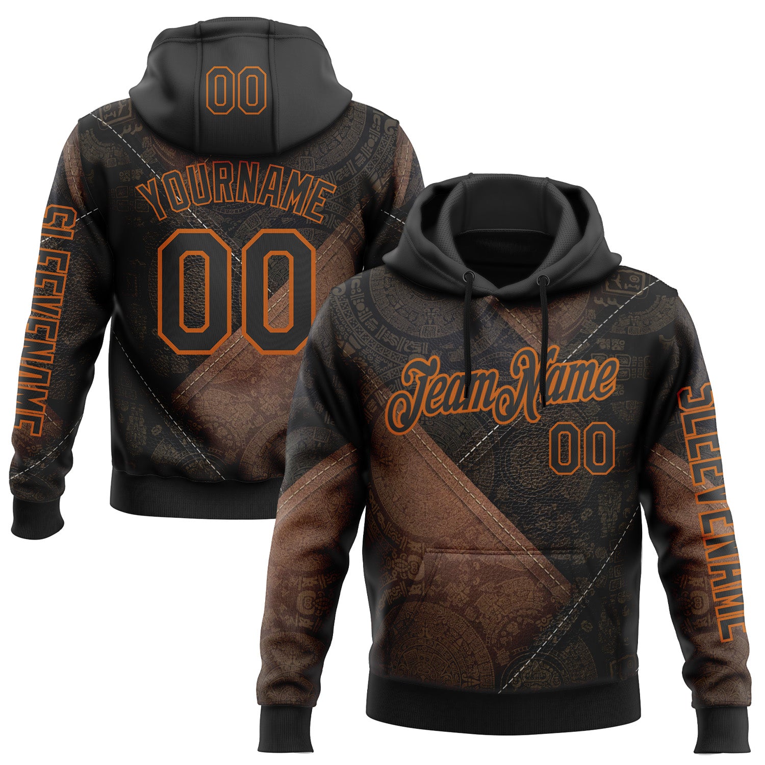 Custom Black Texas Orange 3D Pattern Design Ethnic Tribal Sportswear Pullover Sweatshirt Hoodie