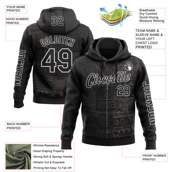 Custom Black White 3D Pattern Design Ethnic Tribal Sportswear Pullover Sweatshirt Hoodie