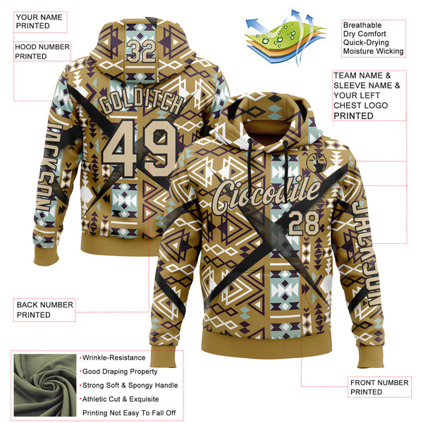Custom Old Gold City Cream-Black 3D Pattern Design Western Cowboy Tribal Ethnic Sports Pullover Sweatshirt Hoodie