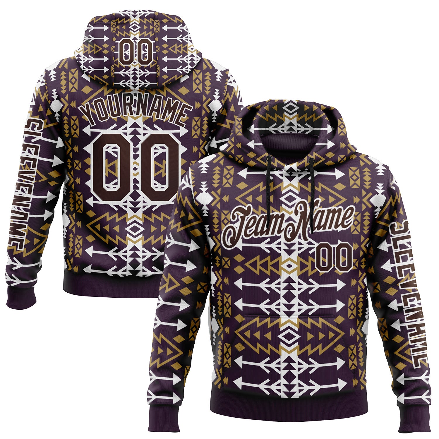 Custom Purple Brown-White 3D Pattern Design Western Cowboy Tribal Ethnic Sports Pullover Sweatshirt Hoodie