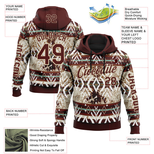 Custom Crimson City Cream 3D Pattern Design Western Cowboy Tribal Ethnic Sports Pullover Sweatshirt Hoodie