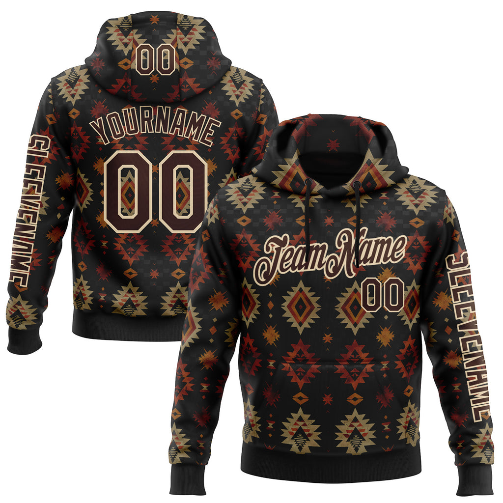 Custom Black Brown-City Cream 3D Pattern Design Western Cowboy Tribal Ethnic Sports Pullover Sweatshirt Hoodie