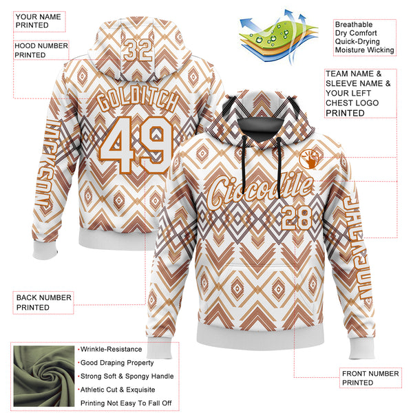 Custom White Texas Orange-Black 3D Pattern Design Western Cowboy Tribal Ethnic Sports Pullover Sweatshirt Hoodie