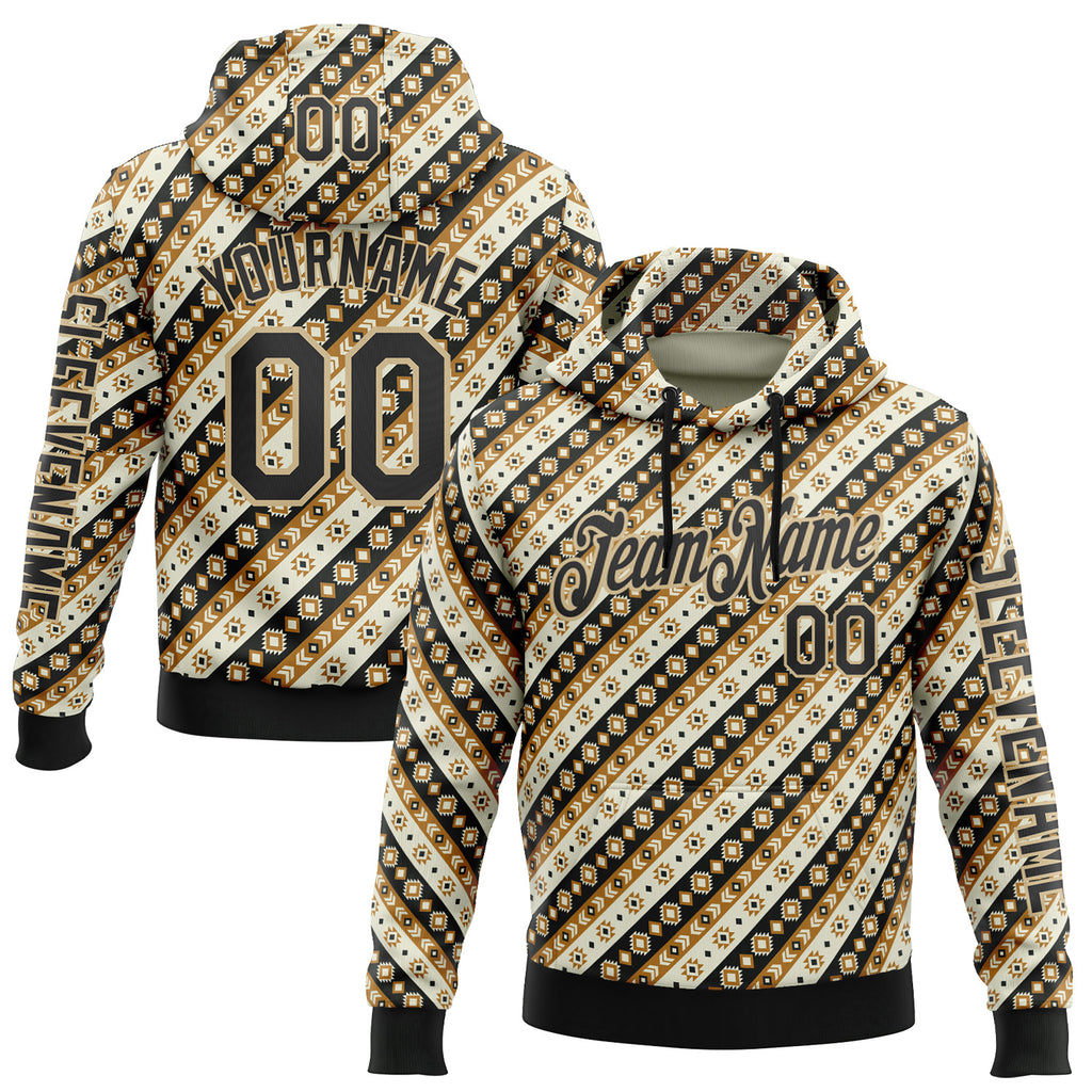 Custom City Cream Black 3D Pattern Design Western Cowboy Tribal Ethnic Sports Pullover Sweatshirt Hoodie