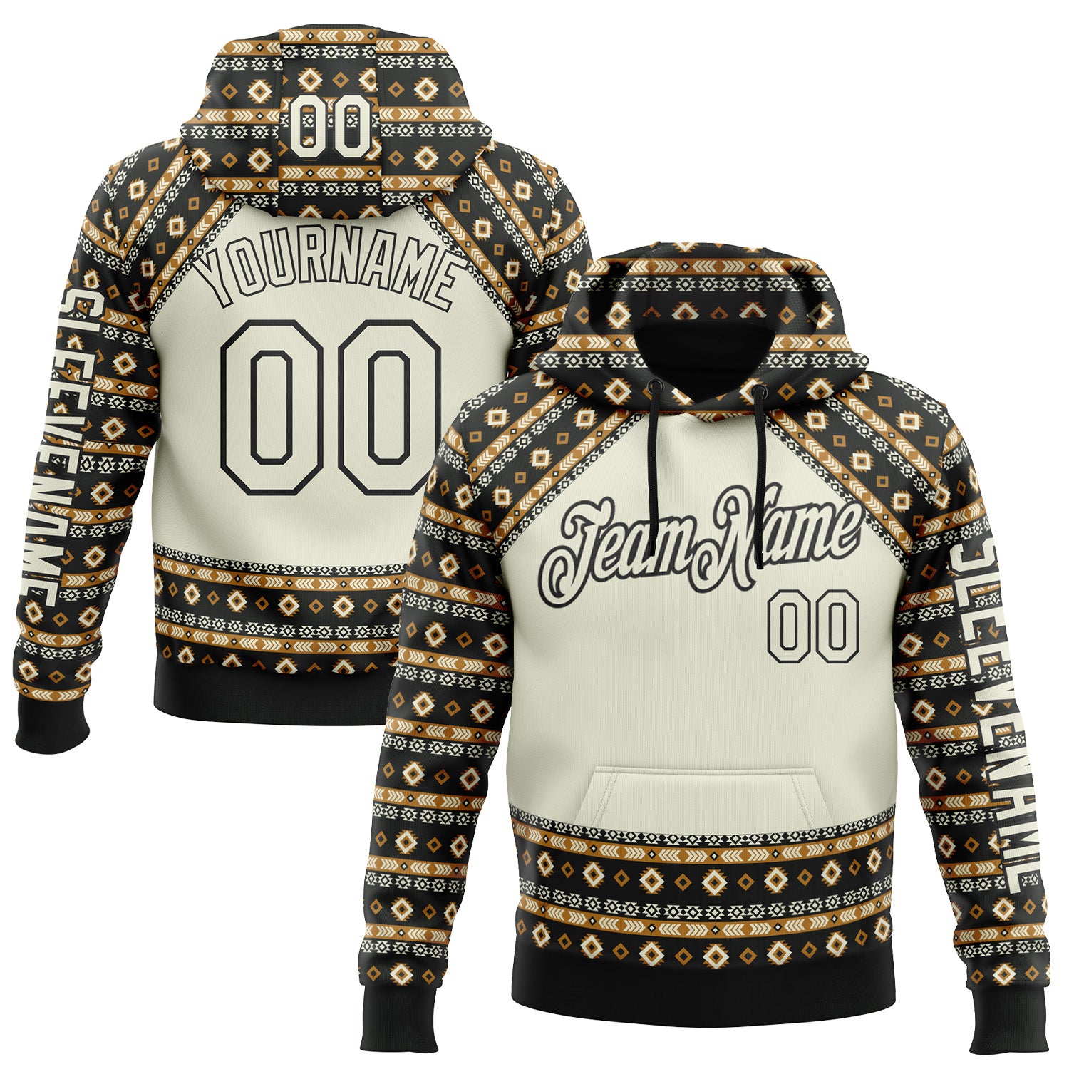Custom City Cream Black 3D Pattern Design Western Cowboy Tribal Ethnic Sports Pullover Sweatshirt Hoodie
