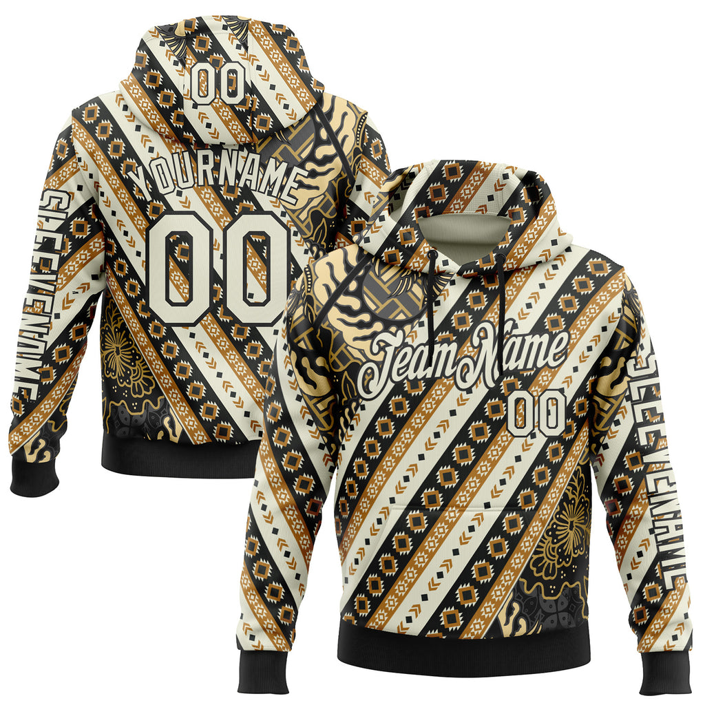 Custom City Cream Black 3D Pattern Design Western Cowboy Tribal Ethnic Sports Pullover Sweatshirt Hoodie