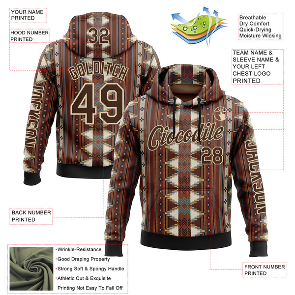 Custom Brown City Cream-Black 3D Pattern Design Western Cowboy Tribal Ethnic Sports Pullover Sweatshirt Hoodie