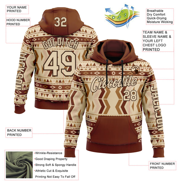Custom City Cream Brown 3D Pattern Design Western Cowboy Tribal Ethnic Sports Pullover Sweatshirt Hoodie