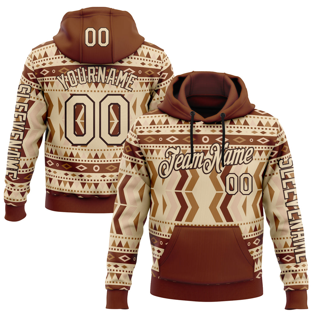 Custom City Cream Brown 3D Pattern Design Western Cowboy Tribal Ethnic Sports Pullover Sweatshirt Hoodie