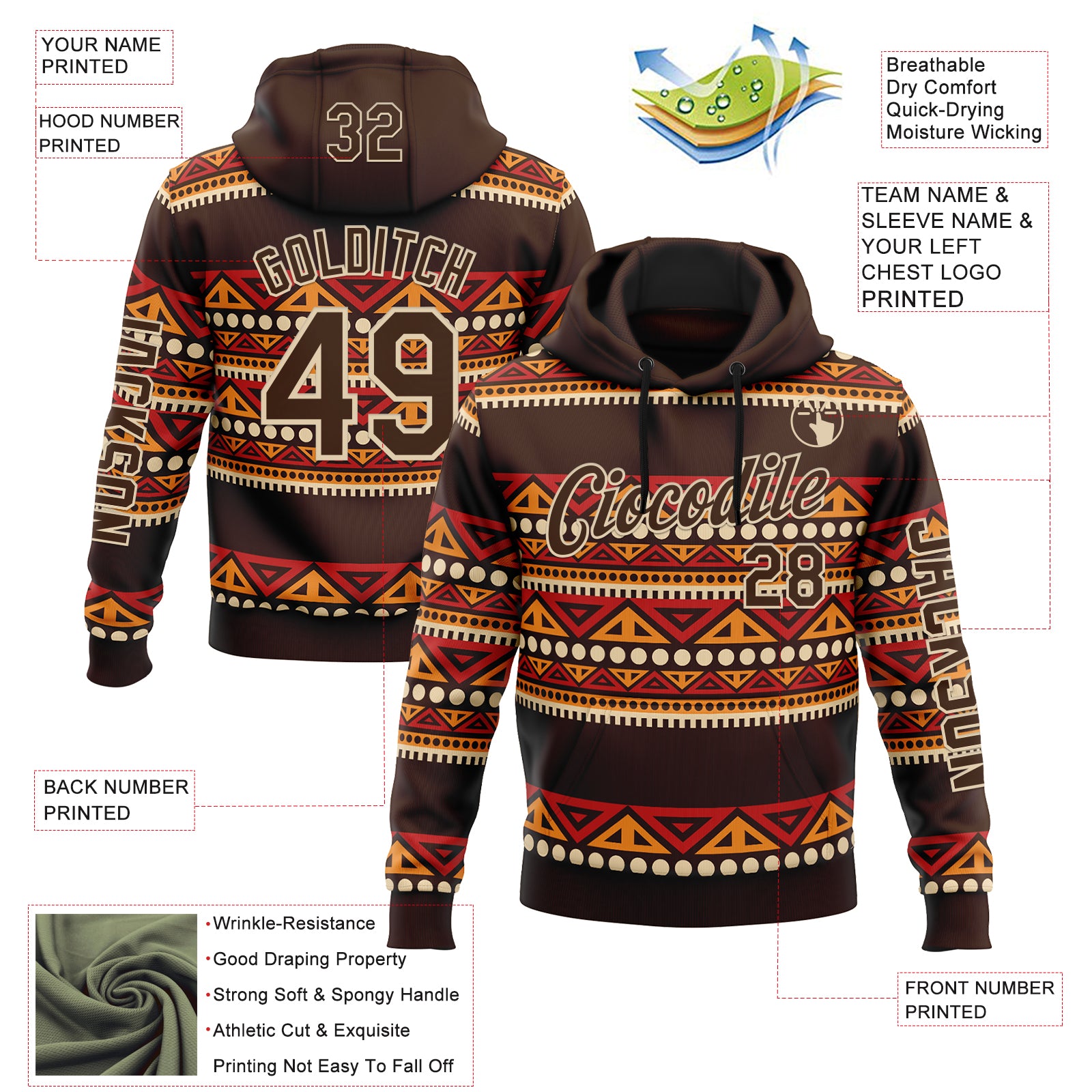 Custom Brown City Cream 3D Pattern Design Western Cowboy Tribal Ethnic Sports Pullover Sweatshirt Hoodie