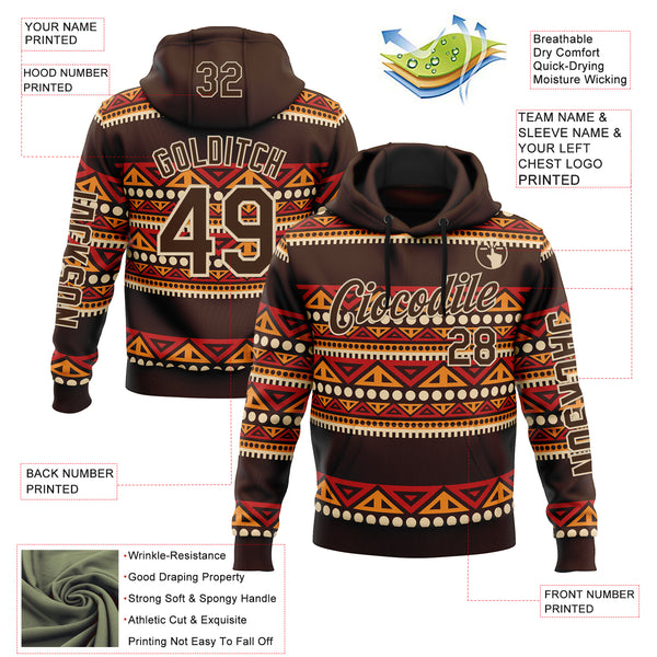 Custom Brown City Cream 3D Pattern Design Western Cowboy Tribal Ethnic Sports Pullover Sweatshirt Hoodie