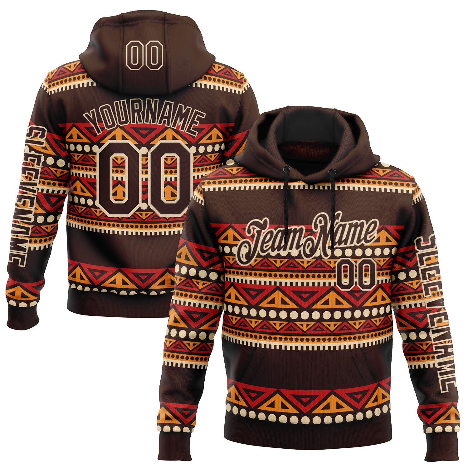 Custom Brown City Cream 3D Pattern Design Western Cowboy Tribal Ethnic Sports Pullover Sweatshirt Hoodie