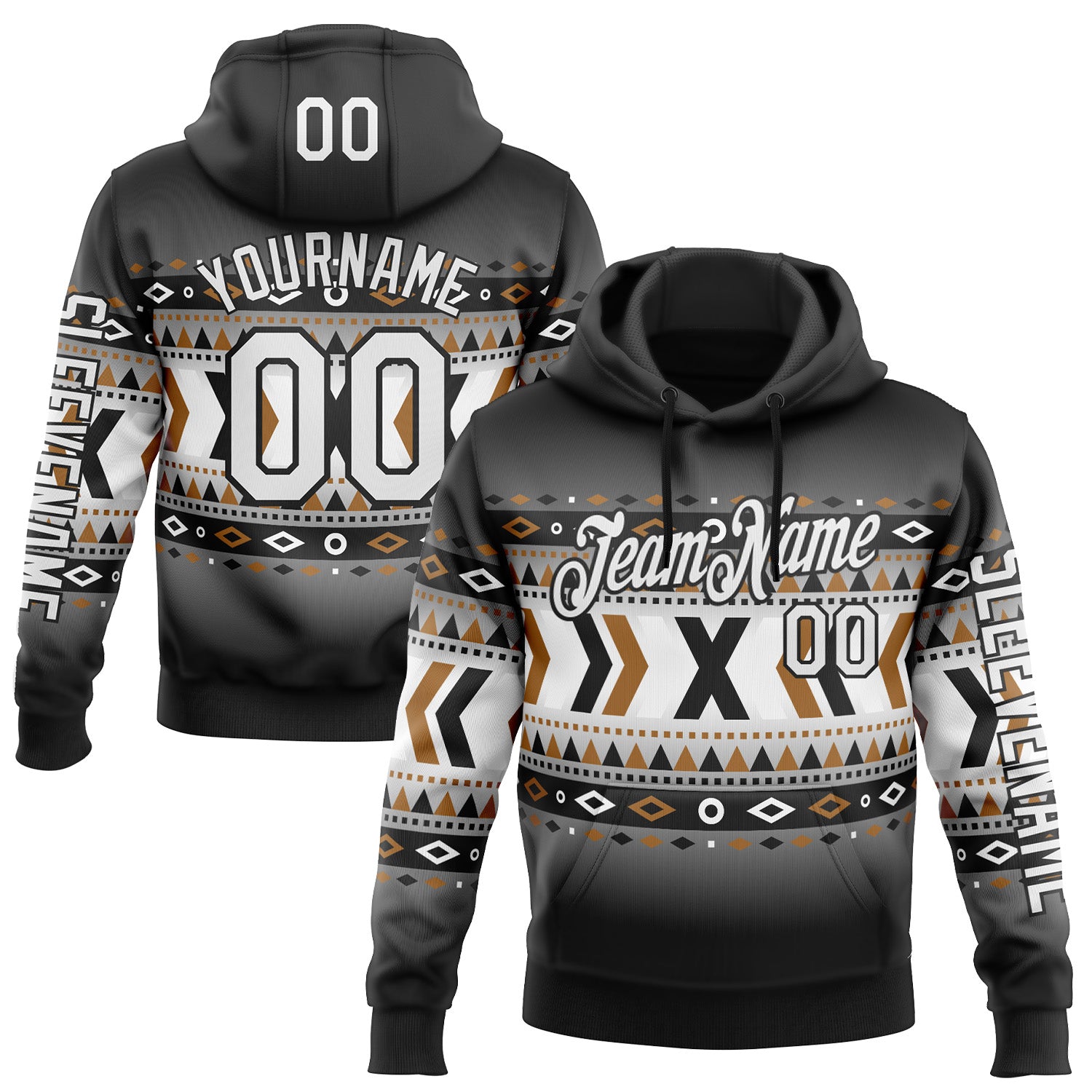 Custom Black White-Gray 3D Pattern Design Western Cowboy Tribal Ethnic Sports Pullover Sweatshirt Hoodie